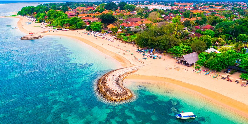 Überblick über den Sanur Beach in Bali